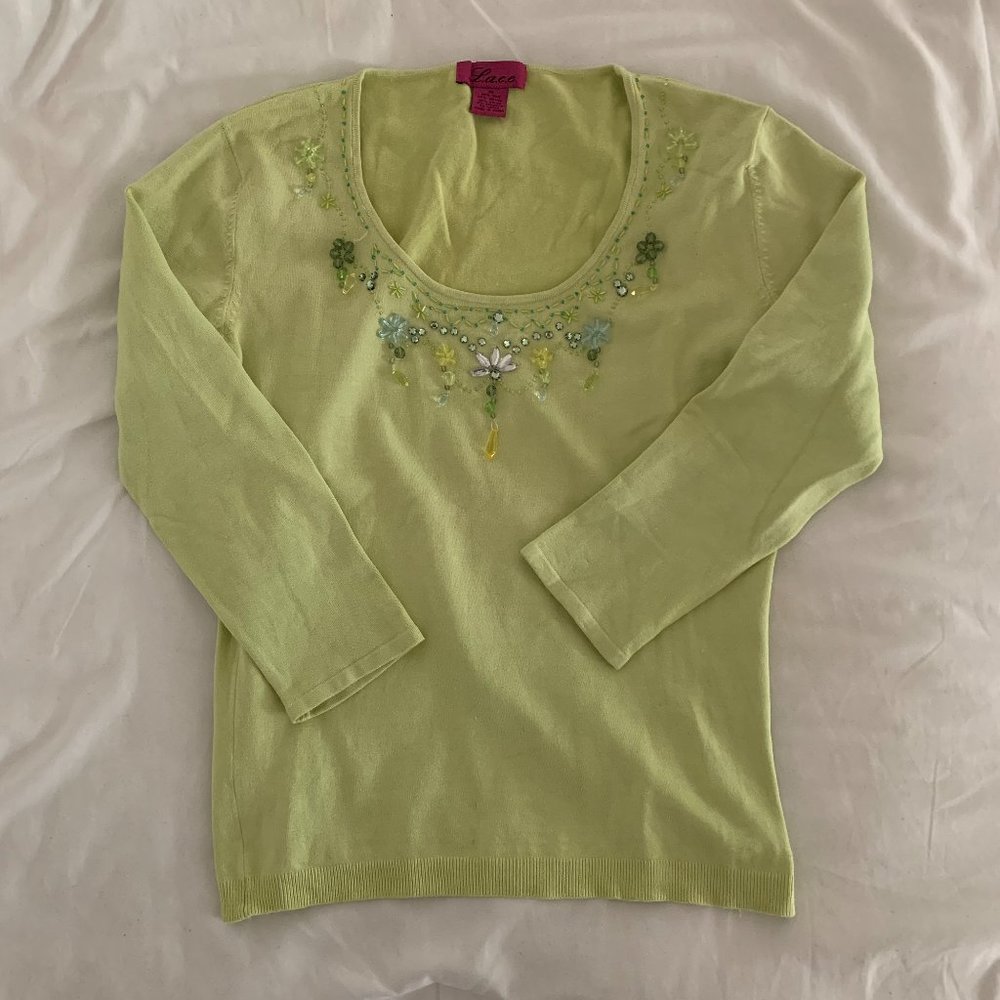 Beautiful Light Green Top with Gorgeous Beaded Detail
